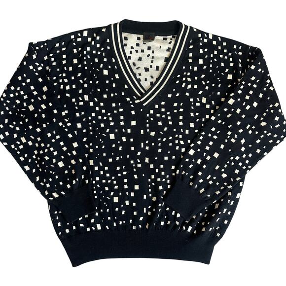 Vintage Mondi Navy/Cream Polka dotted V-Neck Sweater- 52(US L/XL) - Picture 1 of 9
